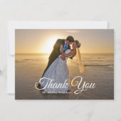 ネイビーエレガントブルー金ゴールドパーム結婚ツリーの写真 サンキューカード (正面)