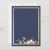 ネイビーエレガントブルー金ゴールドピンクフローラブライダルシャワー 招待状 (裏面)