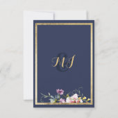ネイビーエレガントブルー金ゴールドピンクフローラ結婚式RSVP 出欠カード (裏面)