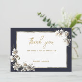 ネイビーエレガントブルー金ゴールドホワイトオーキッドありがとう 招待状 (スタンド正面)