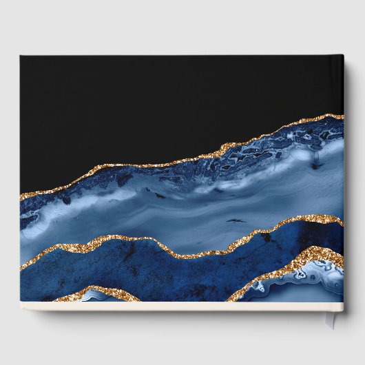 ネイビーエレガントブルー金ゴールドマーブルバケーションレンタル ゲストブック (裏面)