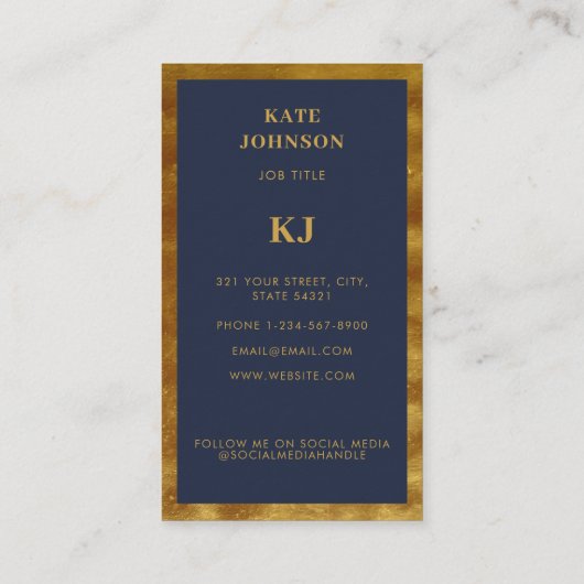 ネイビーエレガントブルー金ゴールドモノグラムイニシャル 名刺 (裏面)