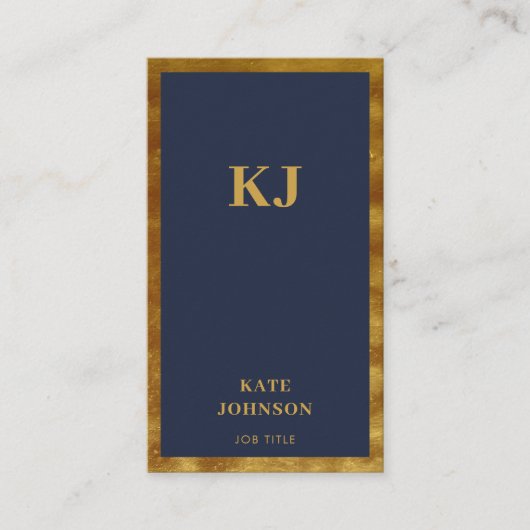 ネイビーエレガントブルー金ゴールドモノグラムイニシャル 名刺 (正面)