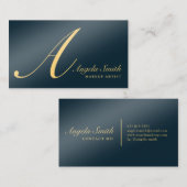 ネイビーエレガントブルー金ゴールドモノグラムイニシャル 名刺 (正面/裏面)
