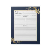 ネイビーエレガントブルー金ゴールドリーフレシピメモ帳 ノートパッド (回転)