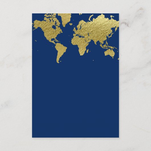 ネイビーエレガントブルー金ゴールドワールドマップウェディングレセプション エンクロージャーカード (裏面)