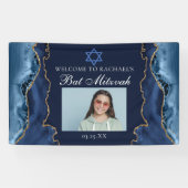 ネイビーエレガントブルー金ゴールド写真バルミツワーパーティー 横断幕 (横)