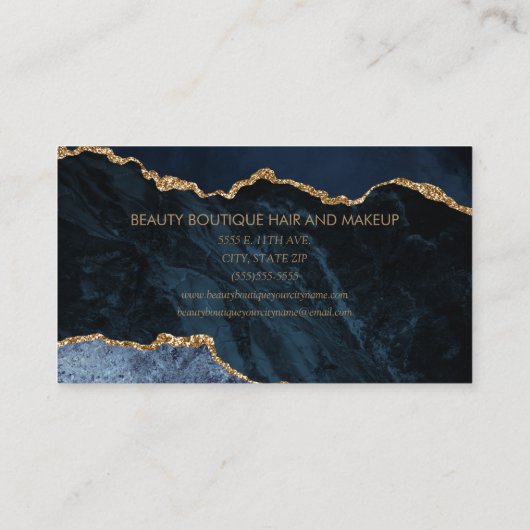 ネイビーエレガントブルー金ゴールド大理石ヘアメイクアップ 名刺 (裏面)