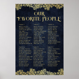 ネイビーエレガントブルー金ゴールド旋回結婚の座席表 ポスター