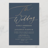 ネイビーエレガントブルー金ゴールド結婚ズ 招待状 (正面)