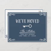 ネイビーエレガントブルー鍵の移動発表 案内ポストカード (正面/裏面)