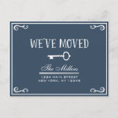 ネイビーエレガントブルー鍵の移動発表 案内ポストカード (正面)