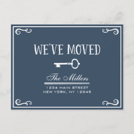 ネイビーエレガントブルー鍵の移動発表 案内ポストカード