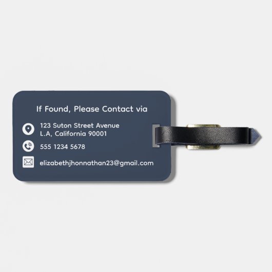 ネイビーエレガントブルー&クリームフローラ水彩旅行 ラゲッジタグ (裏面横)