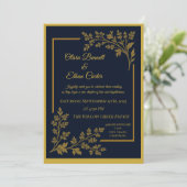 ネイビーエレガントブルー&ゴールドフォイル結婚式招待状 招待状 (スタンド正面)