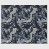 ネイビーエレガントブルー&シルバーグリッターアゲート誕生日 ラッピングペーパー (フラット)