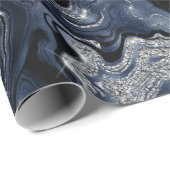 ネイビーエレガントブルー&シルバーグリッターアゲート誕生日 ラッピングペーパー (ロールコーナー)