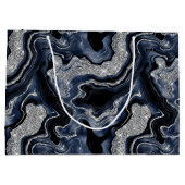 ネイビーエレガントブルー&シルバーグリッターアゲート誕生日 ラージペーパーバッグ (裏面)