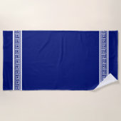 ネイビーエレガントブルー&ホワイトのギリシャのパターン ビーチタオル (正面)