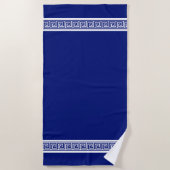 ネイビーエレガントブルー&ホワイトのギリシャのパターン ビーチタオル (正面)