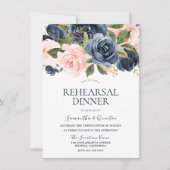 ネイビーエレガントブルー&赤面ピンクリハーサルディナー 招待状 (正面)