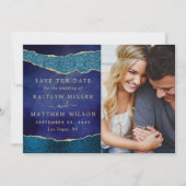 ネイビーエレガントブルー&金ゴールドアゲート結婚の写真 セーブザデート (正面)