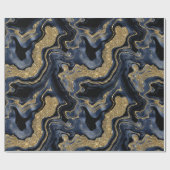 ネイビーエレガントブルー&金ゴールドグリッターアゲート誕生日 ラッピングペーパー (フラット)