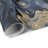 ネイビーエレガントブルー&金ゴールドグリッターアゲート誕生日 ラッピングペーパー (ロールコーナー)