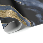 ネイビーエレガントブルー&金ゴールドグリッターアゲート誕生日 ラッピングペーパー (ロールコーナー)