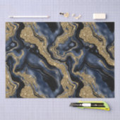 ネイビーエレガントブルー&金ゴールドグリッターアゲート誕生日 薄葉紙 (クラフト)