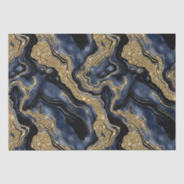 ネイビーエレガントブルー&金ゴールドグリッターアゲート誕生日 薄葉紙