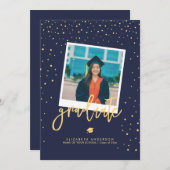 ネイビーエレガントブルー&金ゴールドスター卒業写真 招待状 (正面/裏面)