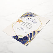 ネイビーエレガントブルー&金ゴールドビーチトロピカルクリスマス 箔シーズンカード (回転した状態)