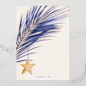 ネイビーエレガントブルー&金ゴールドビーチトロピカルクリスマス 箔シーズンカード (裏面)