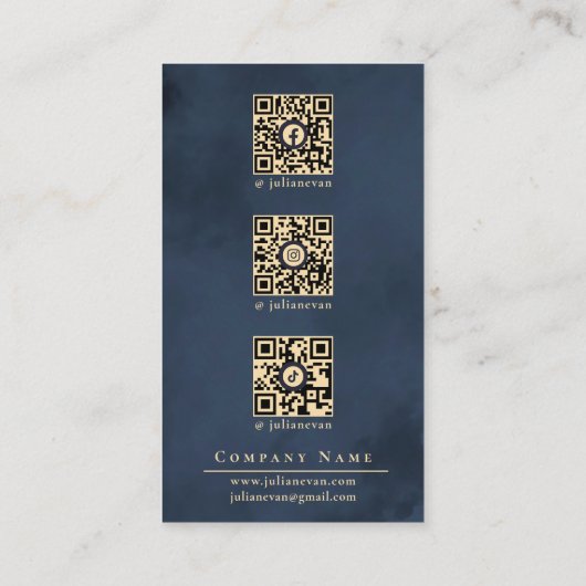 ネイビーエレガントブルー&金ゴールドモノグラムソーシャルメディア 名刺 (裏面)