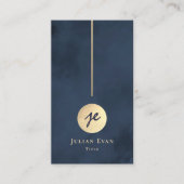 ネイビーエレガントブルー&金ゴールドモノグラムソーシャルメディア 名刺 (正面)