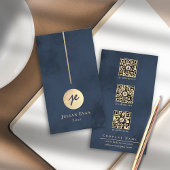 ネイビーエレガントブルー&金ゴールドモノグラムソーシャルメディア 名刺