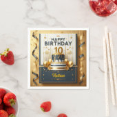 ネイビーエレガントブルー&金ゴールド10誕生祝い スタンダードカクテルナプキン (インサイチュ)