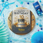 ネイビーエレガントブルー&金ゴールド10誕生祝い ペーパープレート (パーティー)