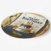 ネイビーエレガントブルー&金ゴールド10誕生祝い ペーパープレート (アングル)