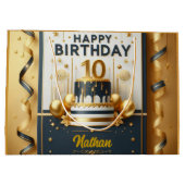 ネイビーエレガントブルー&金ゴールド10誕生祝い ラージペーパーバッグ (裏面)