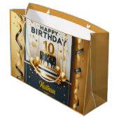 ネイビーエレガントブルー&金ゴールド10誕生祝い ラージペーパーバッグ (裏面アングル)