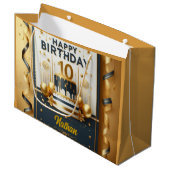 ネイビーエレガントブルー&金ゴールド10誕生祝い ラージペーパーバッグ (正面アングル)