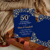 ネイビーエレガントブルー&金ゴールド50th誕生日招待状 招待状