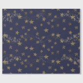 ネイビーエレガントブルーn金ゴールドスノーフレーククリスマススターズ ラッピングペーパー (フラット)