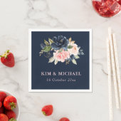 ネイビーエレガントブロッピンクフローラ スタンダードカクテルナプキン (インサイチュ)