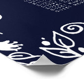 ネイビーエレガントブ・ブルーとホワイトのフローラシーティング・チャート ポスター (角)