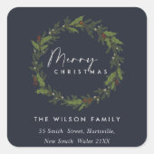 ネイビーエレガントホリーベリーリースクリスマスアドレス スクエアシール (正面)