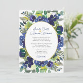 ネイビーエレガントホワイトウォーター色バラフローラ結婚 招待状 (スタンド正面)