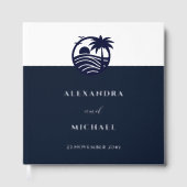 ネイビーエレガントホワイトパームツリーコースト結婚ーズ ゲストブック (正面)